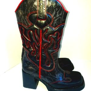 DESTROY Rare vintage platform chunky heel , moto, goth, fun boots, Halloween